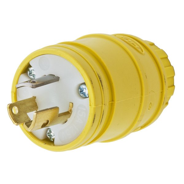 Bryant Locking Device, Male Plug, 15A 125V, 2-Pole 3- Wire Grounding, L5-15P, Screw Terminal, Yellow BRY24W47